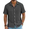 Camisa de Waffle Transpirable de Verano para Hombre Cuello Cubano Top Cardigan Casual de Manga Corta Transfronterizo Venta al por Mayor
