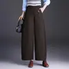 Calças elegantes de cintura elástica e perna larga, calças femininas de perna curva, novo estilo outono 2026, calças casuais simples e da moda, calças cropped, modernas