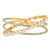 Joia de Corrente com Garra Europeia e Americana Transfronteiriça Pulseira de Zircônia Cruzada de 3 Camadas Joias para Combinação Diária Feminina Pulseira Aberta com Strass