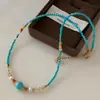 Collar de Turquesa Azul, Gama Alta, Lujo Accesible, Cadena de Clavícula Apilada de Nicho, Nuevo Collar de Piedra Natural con Perlas Azules Estilo Chino para Mujer