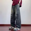 Jeans plisados retro americanos para hombre, estilo fino de primavera/verano, de moda, callejero, corte recto holgado, versátiles, casuales, pantalones de trabajo