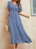 Fábrica de Origen Verano 2026 Europeo y Americano Transfronterizo Tejido Floral Cuello en V Cintura ceñida Vestido Largo Vestido de Vacaciones Manga Corta