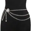 Joyería Transfronteriza Europea y Americana Anillo de Diamantes Completos Cadena Corporal Multicapa Tendencia Perla de Imitación Disco Hueco Cadena de Cintura Estilo Urbano
