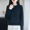 Suéter de Punto de Algodón Puro con Cuello Redondo de Manga Larga para Mujer, Color Sólido, Holgado, Jersey, Camisa Base, Top, Nuevo Otoño/Invierno 2026