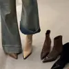 Botines Elásticos Adelgazantes Estilo Coreano para Mujer 2026 Nuevo Primavera/Otoño Estilo Pequeño Chanel Punta Fina Tacón Grueso Botines Ajustados para Mujer Botas de Tacón Alto