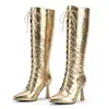 Botas de moda talla grande para mujer, colección otoño e invierno, punta fina, estilo transfronterizo, botas de caña alta con suela de goma, cremallera lateral, botas versátiles de tacón alto