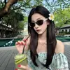 Gafas de Sol Estilo Ojo de Gato 2026 para Mujer, Marco Pequeño Verde, Adelgazantes para Rostro Redondo, Protección Solar, Protección UV, Gafas de Sol de Moda