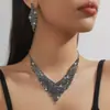 Acessórios de Moda Europeus e Americanos de Venda Quente Transfronteiriça, Colares e Brincos de Design de Nicho Totalmente Cravejados, Conjuntos de Colares de Luxo Leve