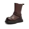 Jie Zhou 2026 Otoño Nuevo Estilo Primera Capa Piel de Vaca Estilo Retro Diseño Welt Diseño de Velcro Botines Punta Redonda Suela Gruesa Zapatos de Mujer