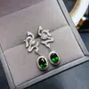 Pendientes de Diópsido Natural Populares al por Mayor de Fábrica con Incrustaciones de Plata S925 Piedra Principal 5*7 Joyería de Lujo Directo de Fábrica