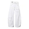 Jeans feminino com design desconstruído retrô americano, bainha curva, calças de trabalho largas versáteis e da moda
