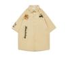 Camisa de Manga Corta Unisex Estilo Chino Parche de Letra Americana Color Block Retro Urbano Ins Suelta Oversized