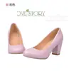 Zapatos de mujer de tacón alto, tacón grueso, punta redonda, poco profundos, estilo simple, lisos, nuevos para primavera, para el trabajo, color negro, disponibles en varios tamaños