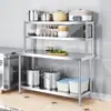 Bancada de Aço Inoxidável Mesa de Camada Dupla Mesa de Corte e Temperos para Vegetais com Suporte Mesa de Operação de Cozinha Personalizada Prateleira de Armazenamento