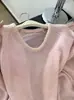Suéter de Tricô Patchwork Renda Rosa Doce Estilo Coreano Feito Sob Medida de Fábrica 2026 Início da Primavera Blusa Base Macia Feminina