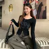 Camiseta de manga longa com zíper duplo e estampa de letras estilo coreano para mulheres, outono, slim fit, valoriza a silhueta, top cardigã curto 26282
