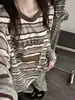 Conjunto de pijama de duas peças para mulheres, estilo retrô americano com estampa de cachorrinho listrado, manga longa, calça de perna larga com estampa de leopardo casual para outono, roupa de casa