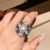 Collar Redondo, Pendientes, Anillo de Zirconia y Perla Electrochapado en Oro Real de 18K, Conjunto de Moda de Cadena para Clavícula de Gama Alta de Nicho