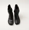 Versão em couro~Botas únicas retrô de split-toe (dedo do pé de porco) para mulheres com elástico, salto grosso, botas curtas, botas Martin de salto alto para o trajeto