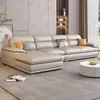 Sofá Recto Minimalista de Lujo Estilo Italiano, Sofá de Cuero con Chaise Longue Grande de Esquina para Sala de Estar Moderna y Sencilla