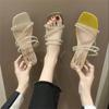 2020 Nuevas Pantuflas de Verano de Moda en Internet para Mujer para Exterior Estilo Coreano Combinan con Todo Estudiante Pedrería Zapatos de Mujer Tacón Grueso Tacón Bajo Sandalias para Mujer