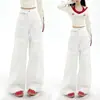 Pantalones de trabajo color blanco roto hechos a medida, jeans de pierna ancha para mujer, nuevo estilo primavera y otoño 20269, corte recto holgado y estilizado