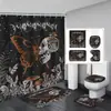 Cortina de Chuveiro Fantasma de Halloween Tapete de Banheiro Conjunto de Quatro Peças Série 4 Divisória de Separação Seca e Úmida para Banheiro Cortina de Chuveiro Impermeável Cortina de Chuveiro