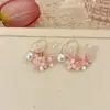 Aretes Color Rosa Dopamina para Mujer, Diseño de Nicho, Lujo Ligero, Sensación de Alta Gama, Estilo Vacaciones en la Costa, Aretes de Flor