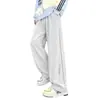 Marca de moda americana Pantalones de chándal grises de peso pesado con corte oblicuo para hombre y mujer Otoño Holgados Adelgazantes High Street Pierna recta Deportivos Casuales Pantalones largos