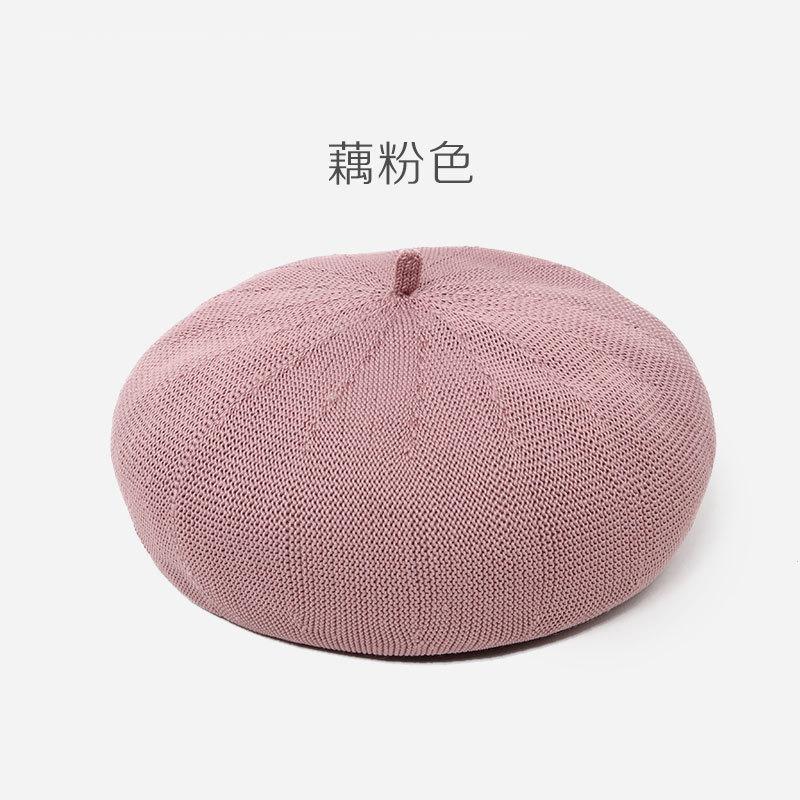 涤纶丝贝雷帽实物图藕粉色