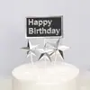 Cartão de inserção tridimensional estrela de cinco pontas coração Feliz aniversário decoração de bolo de aniversário plug-in bandeira de mesa de sobremesas