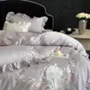 Juego de cuatro piezas de algodón de fibra larga estilo princesa, funda de edredón de encaje 100S de algodón puro peinado de Xinjiang, sábana de cama de algodón para chica de lujo ligero
