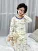 Conjunto de Calça e Blusa de Lycra Outono para Crianças, Acabamento Sem Costura, Roupa de Casa Camada Base Classe A para Bebê, Conjunto de Pijama Floral para Meninos e Meninas