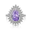 Transmisión en Vivo Venta Caliente Anillo de Flor de Hielo de Piedra Preciosa de Color Corte Pera para Mujer Incrustado con Brillante Anillo de Diamante de Alto Carbono Joyería Dropshipping