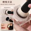 Brocha compacta para polvos de cabeza plana, brocha para base de maquillaje portátil de cabeza redonda, brocha negra gruesa para polvos fijadores resistente al agua de cabeza redonda, brocha portátil para fijar