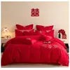 Juego de ropa de cama para boda, juego de cuatro piezas, nuevo estilo 2026 sábana y funda de edredón, rojo para recién casados, para la habitación nupcial