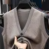 Chaleco Cardigan de Punto para Hombre para Personas de Mediana Edad y Mayores, Sin Mangas, Cuello en V, Color Sólido, Versátil, Chaleco de Punto de Invierno para Personas Mayores
