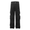 K2271 Jeans Masculino de Cintura Alta Estilo Americano High Street Unissex Tendência Lavado Resistente Desgastado Design com Múltiplos Bolsos Jeans de Corte Reto