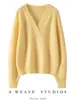 Suéter de Cachemira para Mujer Suéter de Cuello en V Suéter de Cachemira Corto Otoño e Invierno Más Fácil de Combinar Ropa Exterior Perezoso Holgado Suéter de Punto Básico
