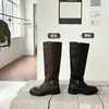 Zapatos de Mujer Otoño Invierno Nuevos Punta Redonda Tacón Grueso Hebilla de Cinturón Cremallera Lateral Color Sólido Versátiles de Moda Botas Altas hasta la Rodilla