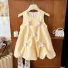 Conjunto de Vestido de Verão para Meninas, Sem Mangas, Design de Pato 3D, Vestido Princesa Fofo e Estiloso para Crianças Pequenas, Conjunto de Duas Peças