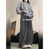 Pantalones Prellis Gruesos con Forro Polar Vintage Estilo Americano para Mujer Pequeño Gris Lana Rectos Otoño e Invierno Sueltos de Pierna Ancha