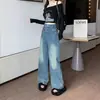 Jeans de Mezclilla Retro Americano para Mujer Delgados Primavera Verano 2026 Nuevos Sueltos Adelgazantes de Cintura Alta Pierna Recta Pierna Ancha Pantalones Largos hasta el Suelo
