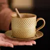 Taza y Platillo de Cerámica para Café Mimosa con Esmalte de Horno de Fábrica, Taza de Porcelana para el Hogar, Taza de Té de Alta Gama, Taza para el Té de la Tarde