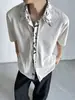 Camisa Masculina Floral de Manga Curta com Textura Falsa de Duas Peças Verão 2026 Nova Elegante Fresca Fina Solta Top Casual Masculino