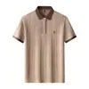 Camisa de Punto de Manga Corta para Hombre Nueva de Verano 2026, Suéter de Moda Estilo Coreano con Cuello Bordado Jacquard para Hombres de Mediana Edad