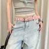 Cinturón de mezclilla con lona y lentejuelas estilo coreano para mujer, cinturón de moda versátil rosa Y2K, accesorio decorativo para jeans