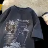 Camiseta Retrô Americana de Manga Curta Masculina Verão Nova Marca de Moda High Street Roupas Soltas Tamanho Grande Juventude Meia-Manga