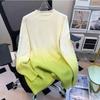 Moderna Nueva Serie de Colores Arcoíris Teñido Colgante Bloque de Color Degradado Coreano Holgado Cuello Redondo Suave como la Cera Suéter Jersey Suéter para Mujer