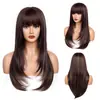Peluca europea y americana de estilo transfronterizo, larga, recta, ligeramente ondulada, con capas y flequillo, disponible para venta al por mayor desde el fabricante